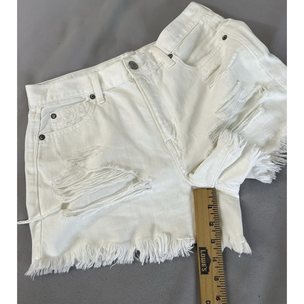 American Eagle Festival High Rise MIDI Jean Shorts White Ripped Distressed Sz 10 - Picture 4 of 8